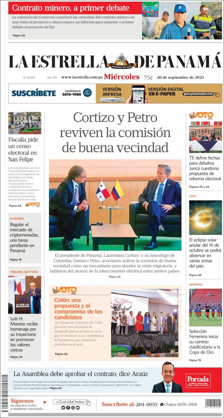 Portada de La Estrella de Panamá (Panam&aacute;)