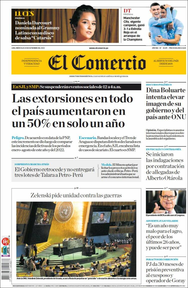 Portada de El Comercio (Perú)