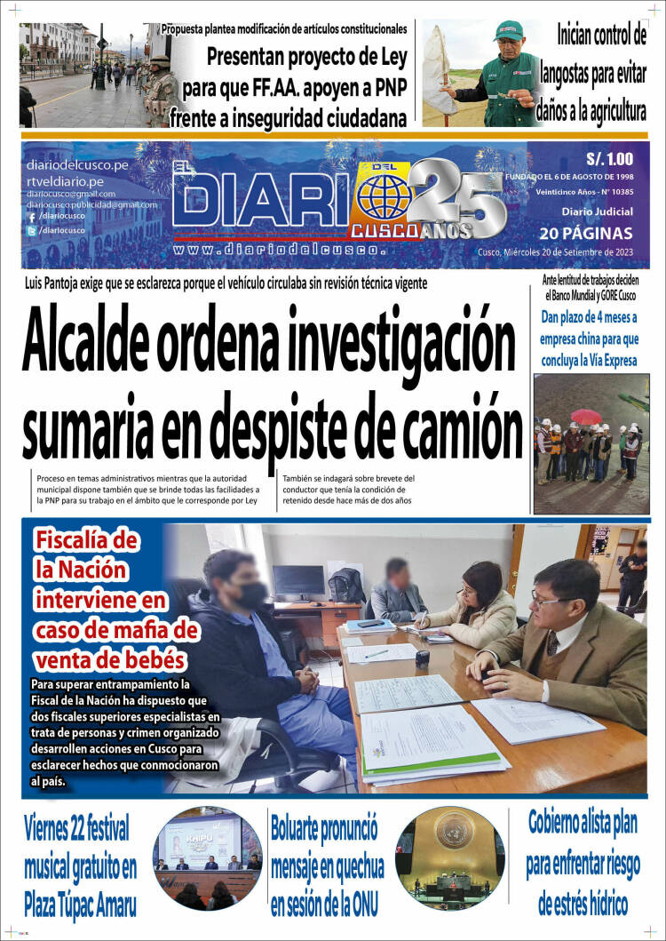 Portada de El Diario del Cusco (Perú)