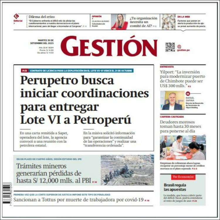 Portada de Diario Gestión (Perú)