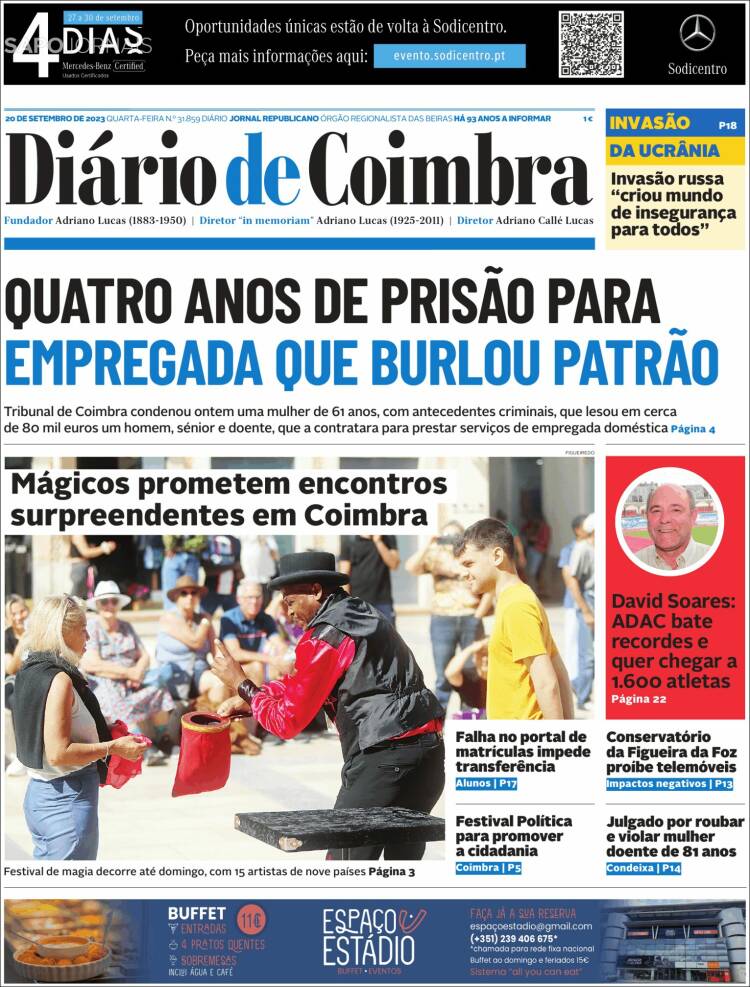 Portada de Diário de Coimbra (Portugal)