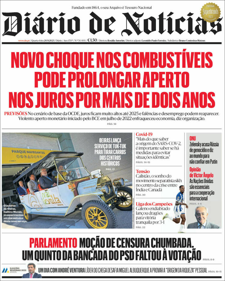Portada de Diário de Noticias (Portugal)