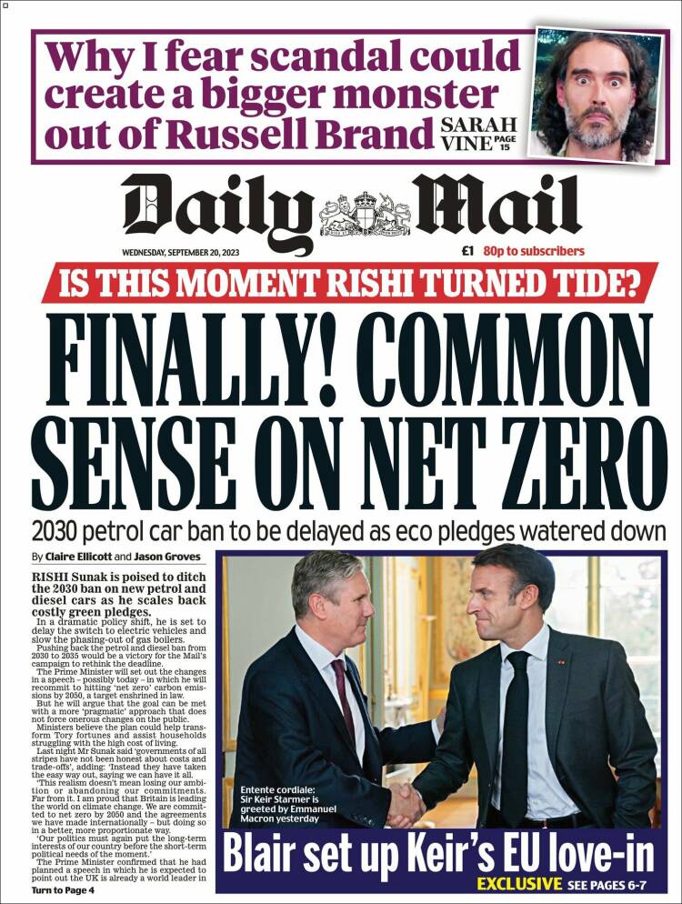 Portada de Daily Mail (Reino Unido)