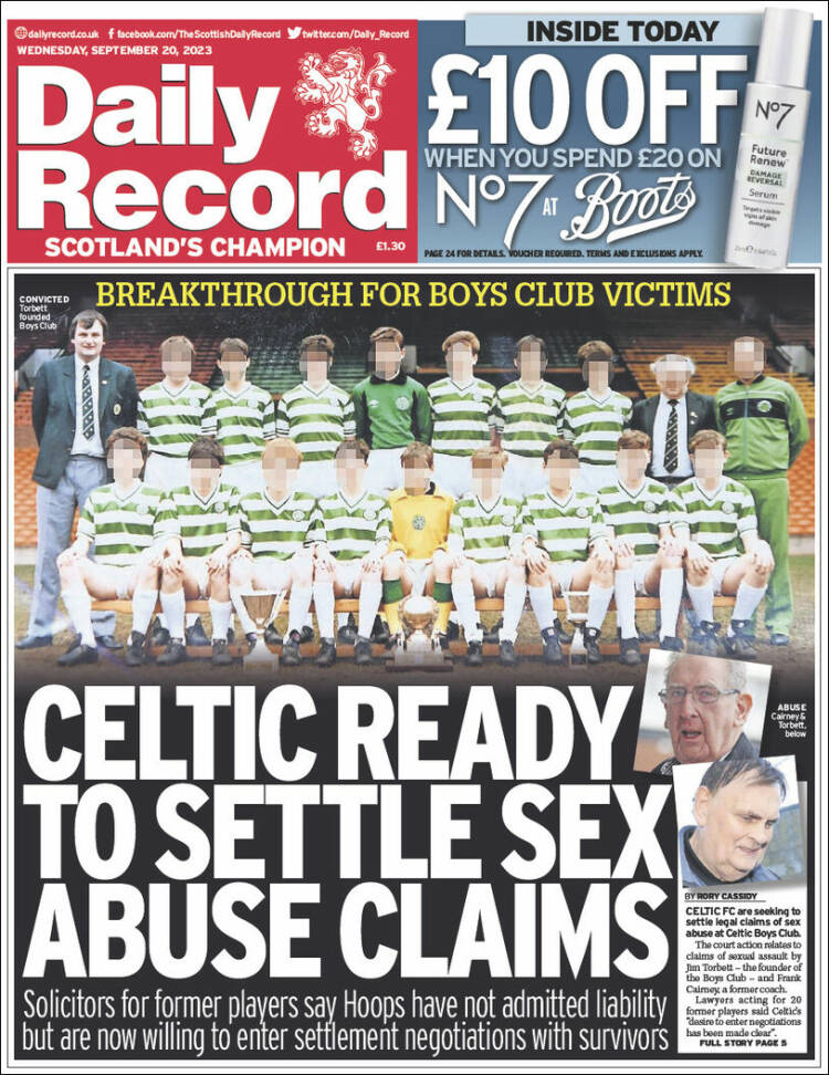 Portada de Daily Record (Reino Unido)