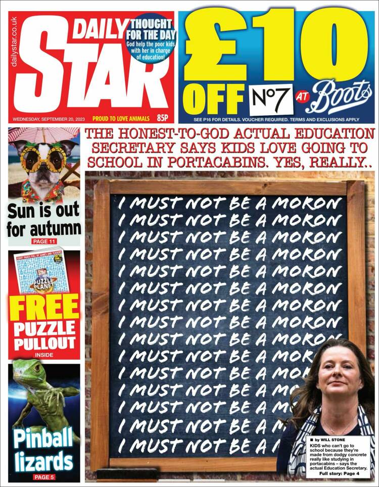 Portada de Daily Star (Reino Unido)