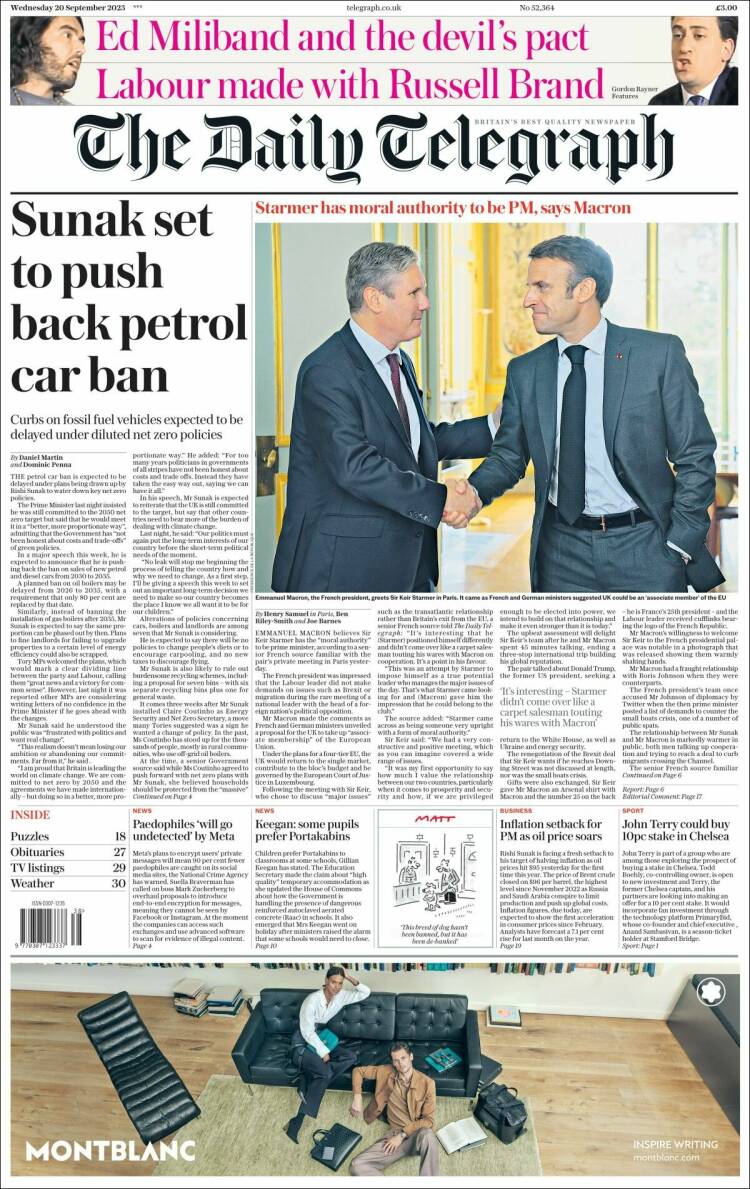 Portada de Daily Telegraph (Reino Unido)