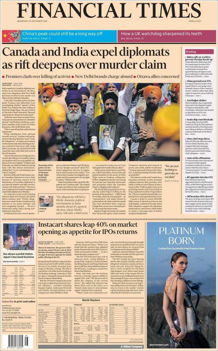Portada de Financial Times (Reino Unido)
