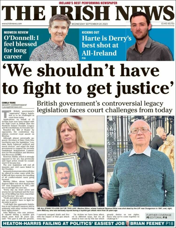 Portada de Irish News (Reino Unido)