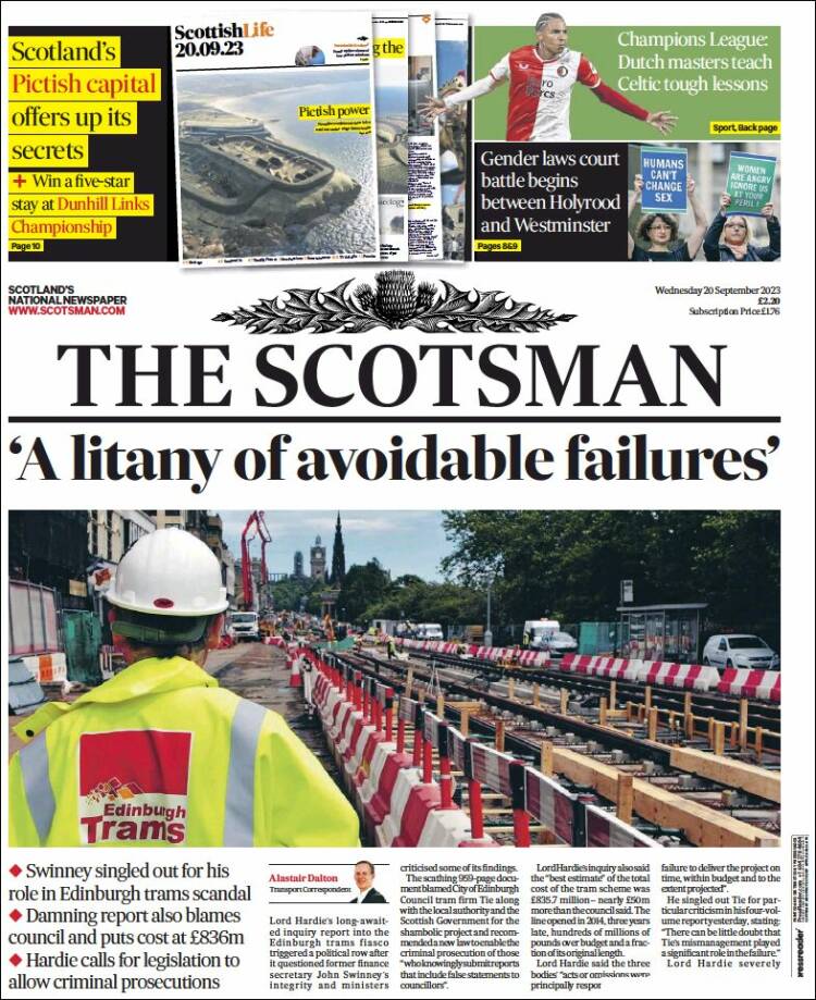 Portada de The Scotsman (Reino Unido)