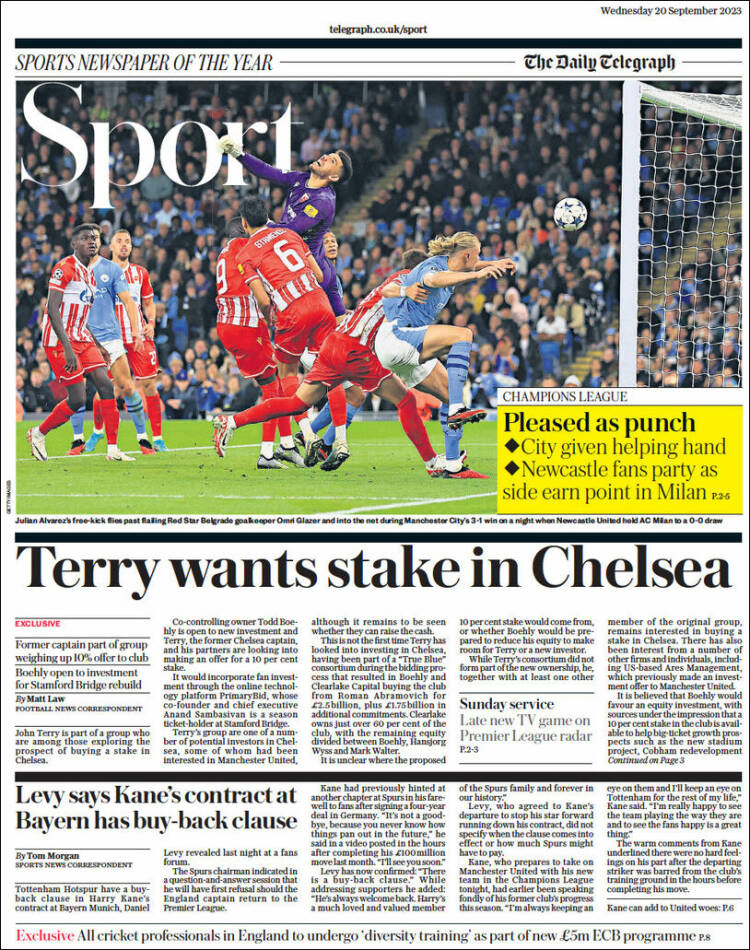 Portada de Telegraph Sport (Reino Unido)