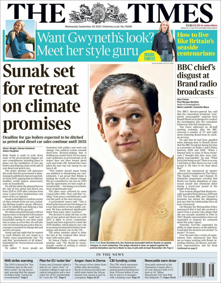 Portada de The Times (Reino Unido)