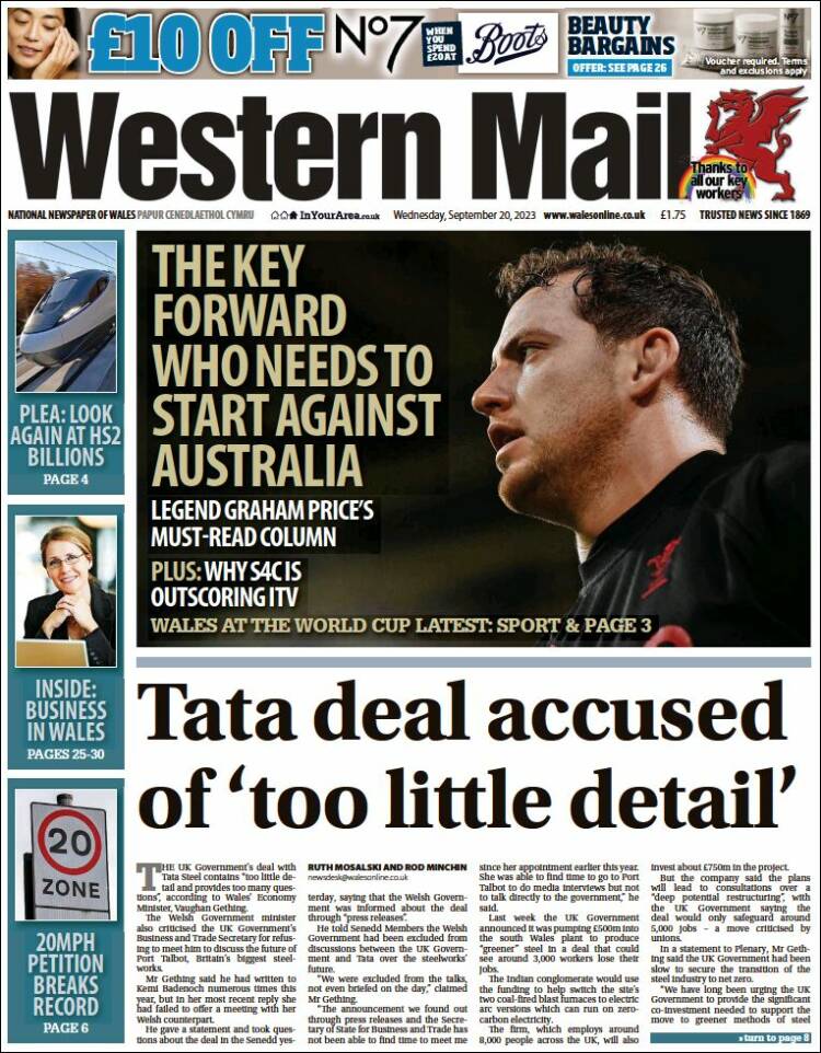 Portada de Western Mail (Reino Unido)