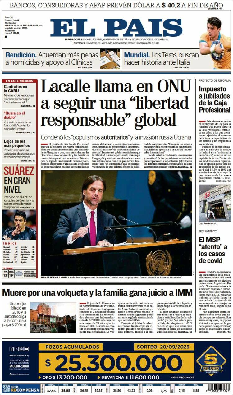 Portada de El País (Uruguay)