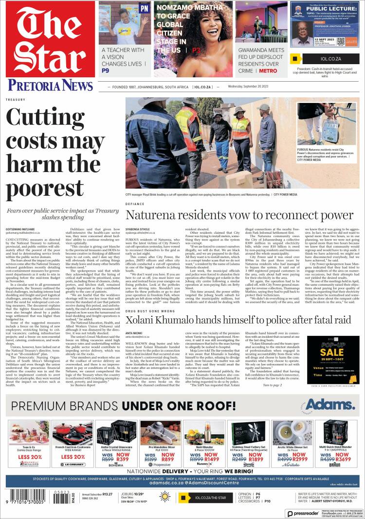 Portada de The Star (Sud&aacute;frica)