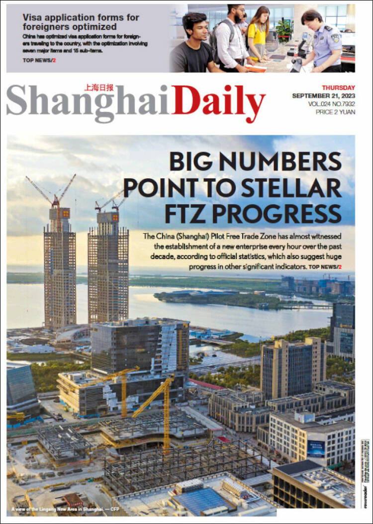 Portada de Shanghai Daily (China)