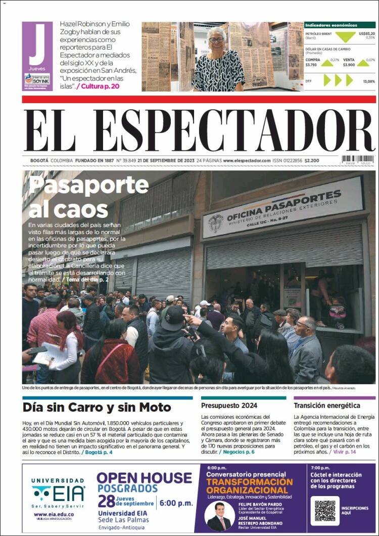 Portada de El Espectador (Colombia)