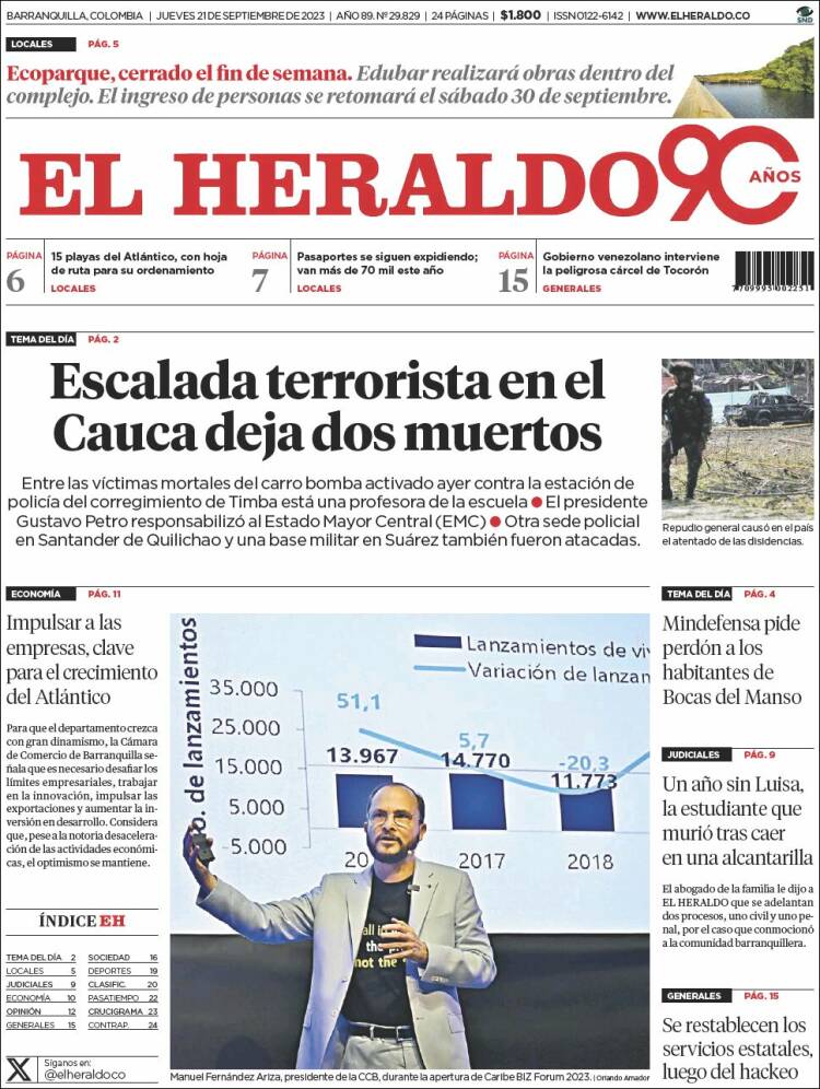 Portada de El Heraldo (Colombia)