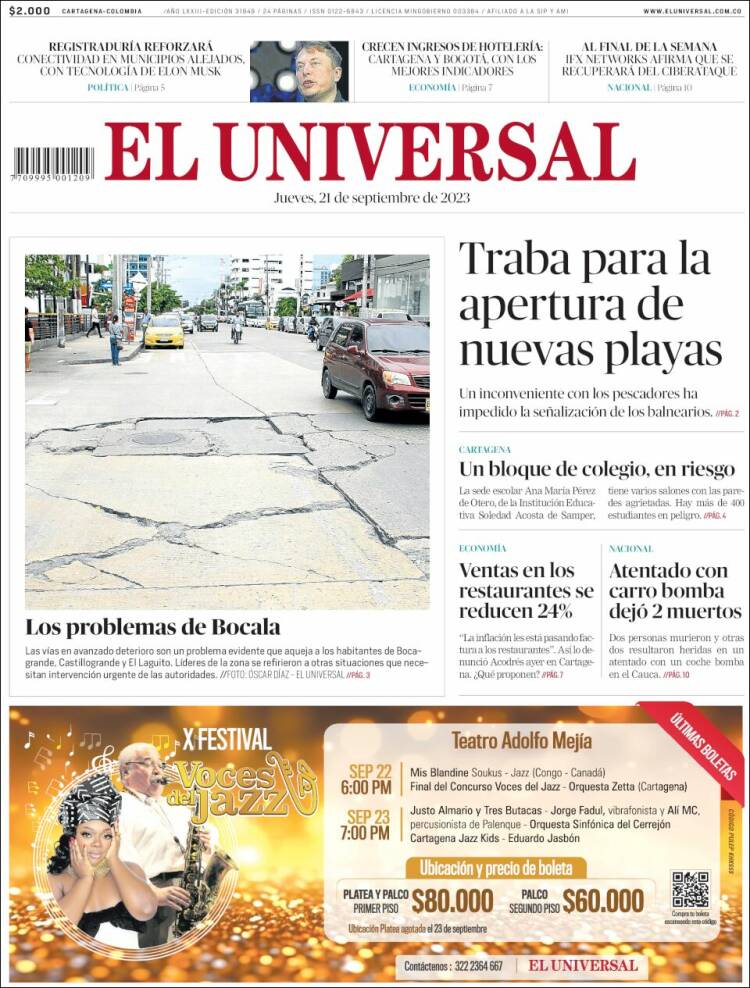 Portada de El Universal (Colombia)