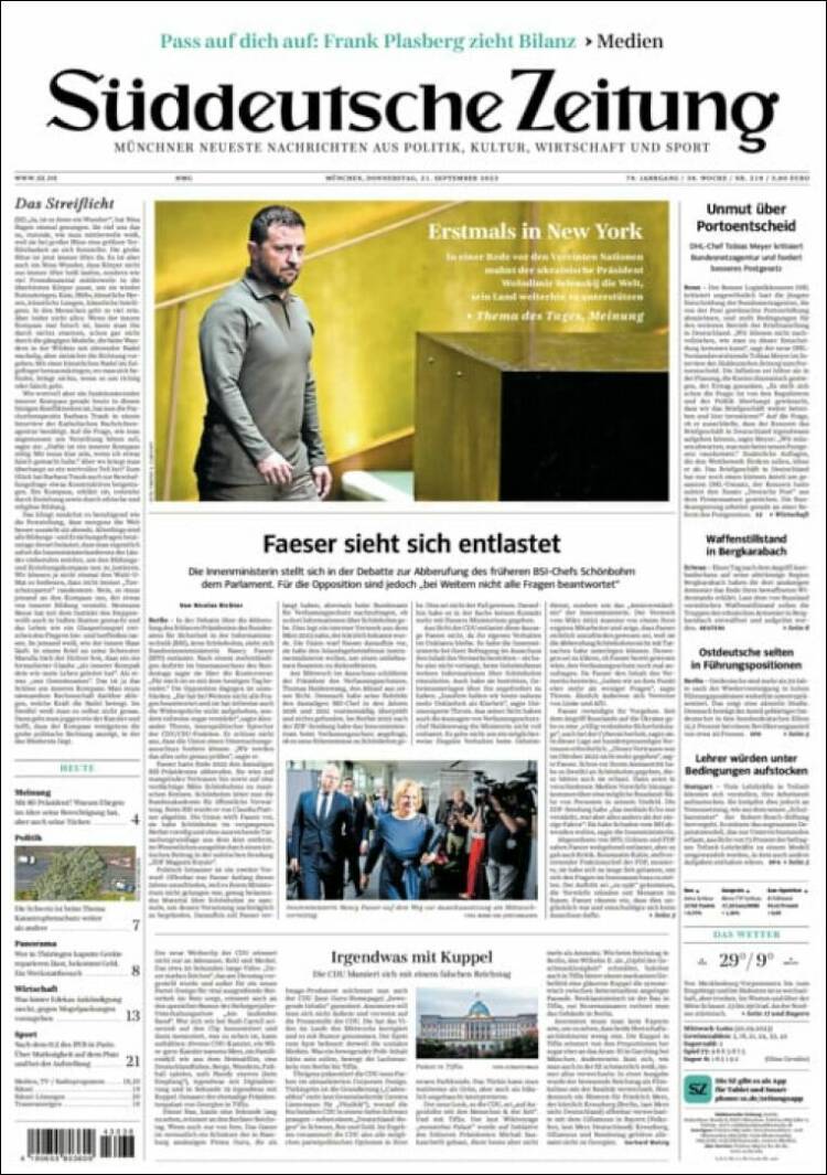 Portada de Sueddeutsche (Alemania)