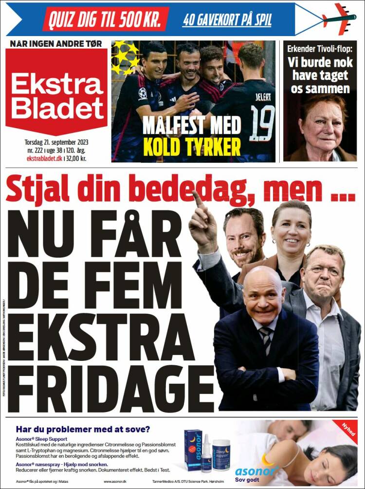 Portada de Ekstra Bladet (Dinamarca)