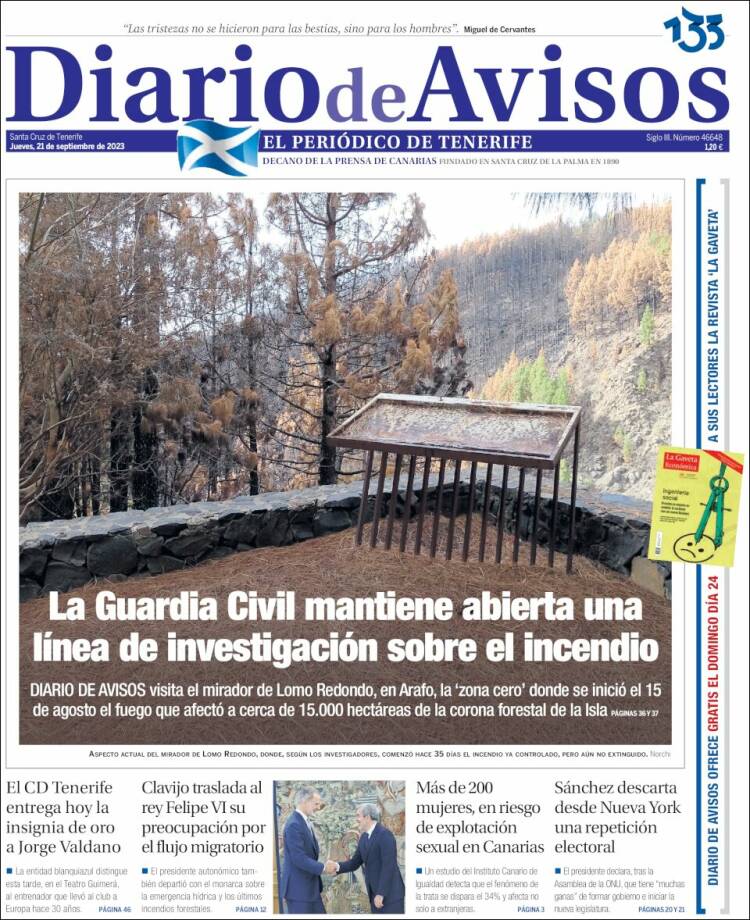 Portada de Diarios de Avisos (España)