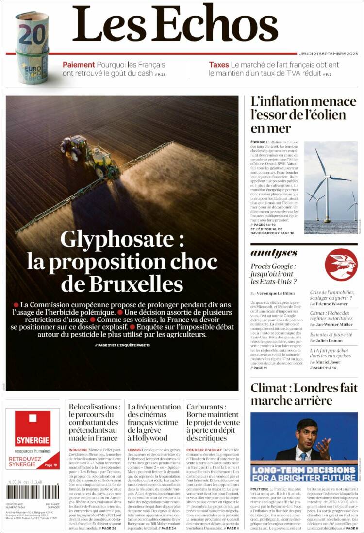 Portada de Les Echos (Francia)