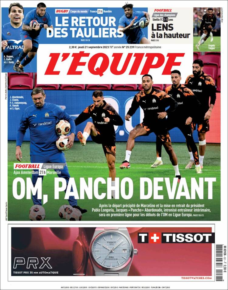 Portada de L'Equipe (Francia)