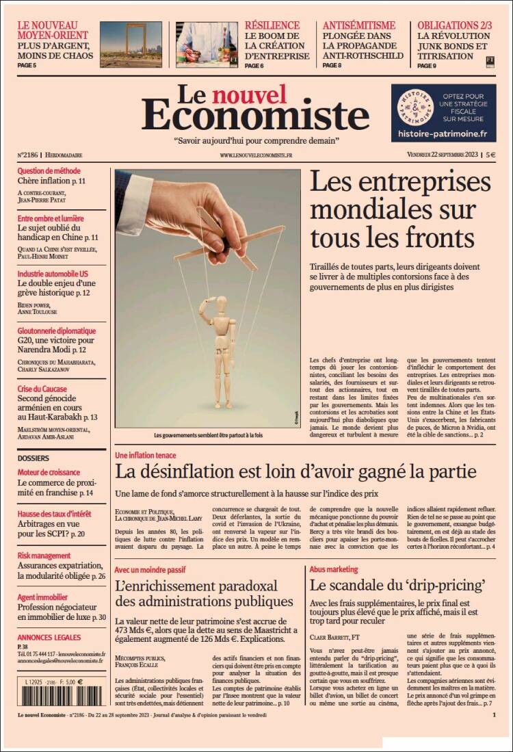 Portada de Le nouvel Economiste (Francia)