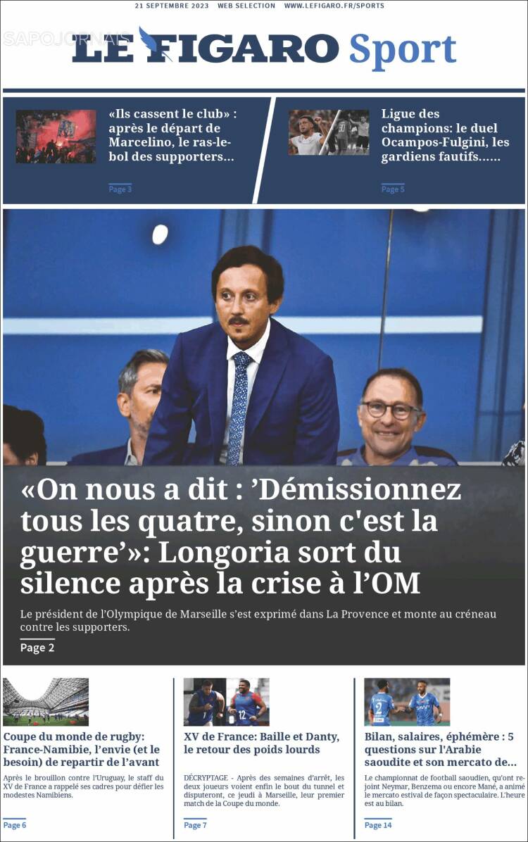 Portada de Le Figaro Sport (Francia)