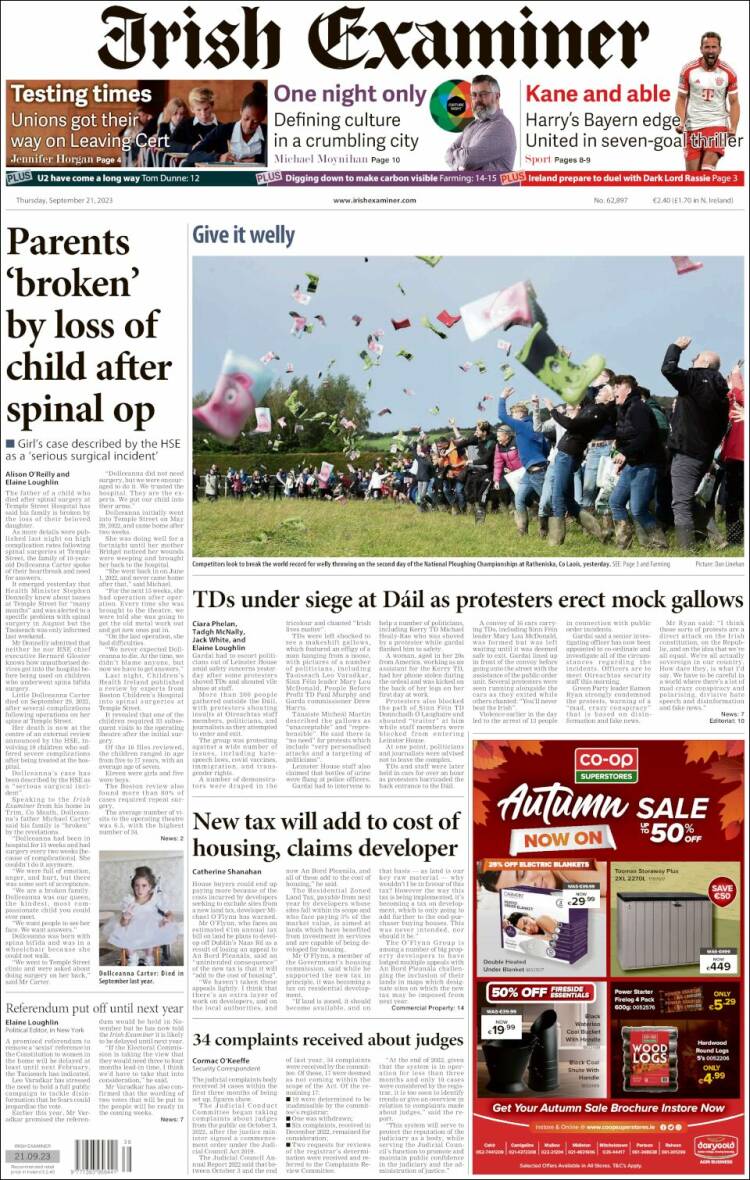 Portada de Irish Examiner (Irlanda)