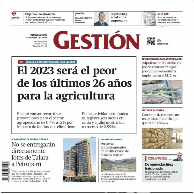 Portada de Diario Gestión (Perú)