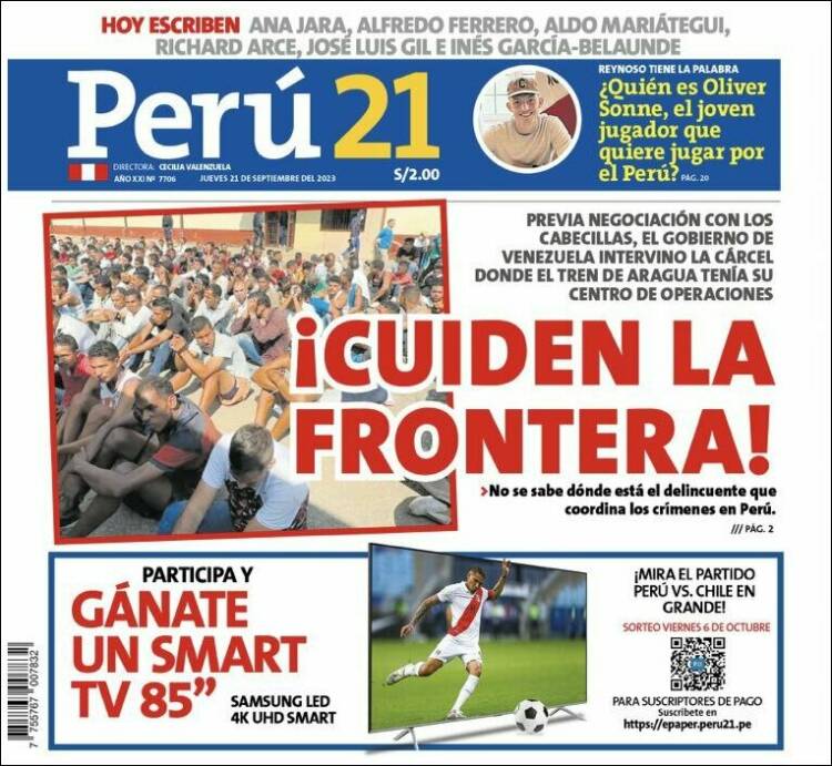 Portada de Perú 21 (Perú)