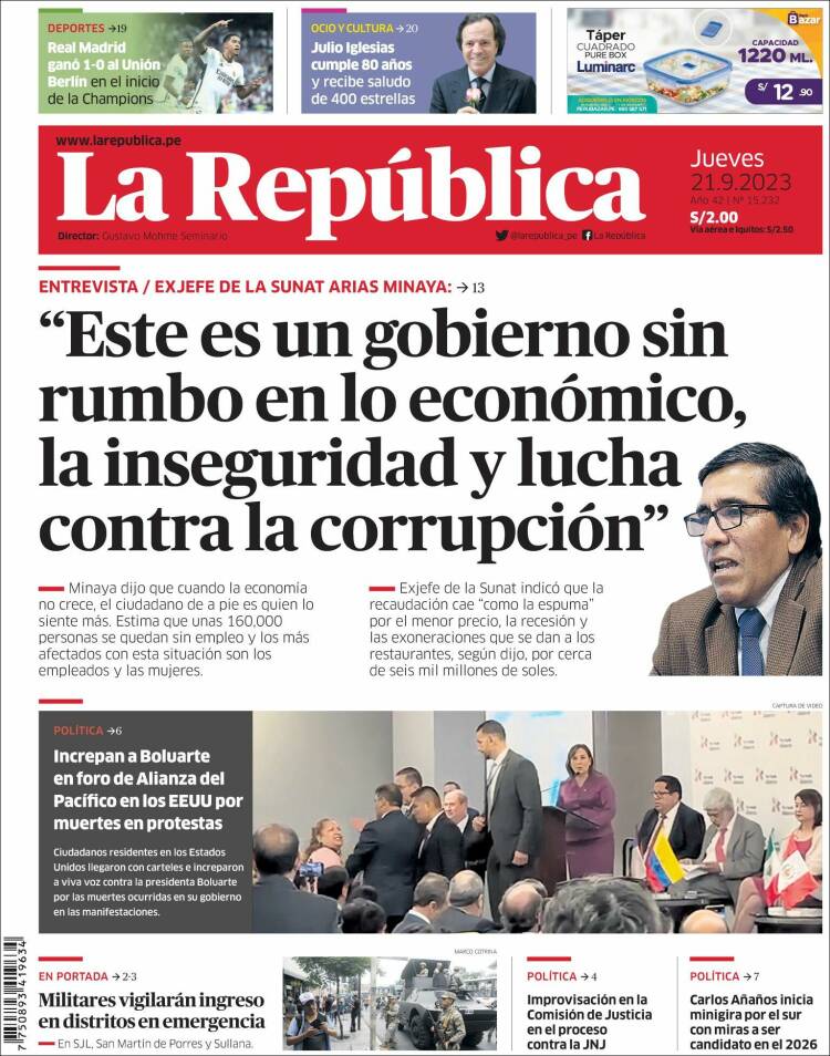 Portada de La Republica (Perú)