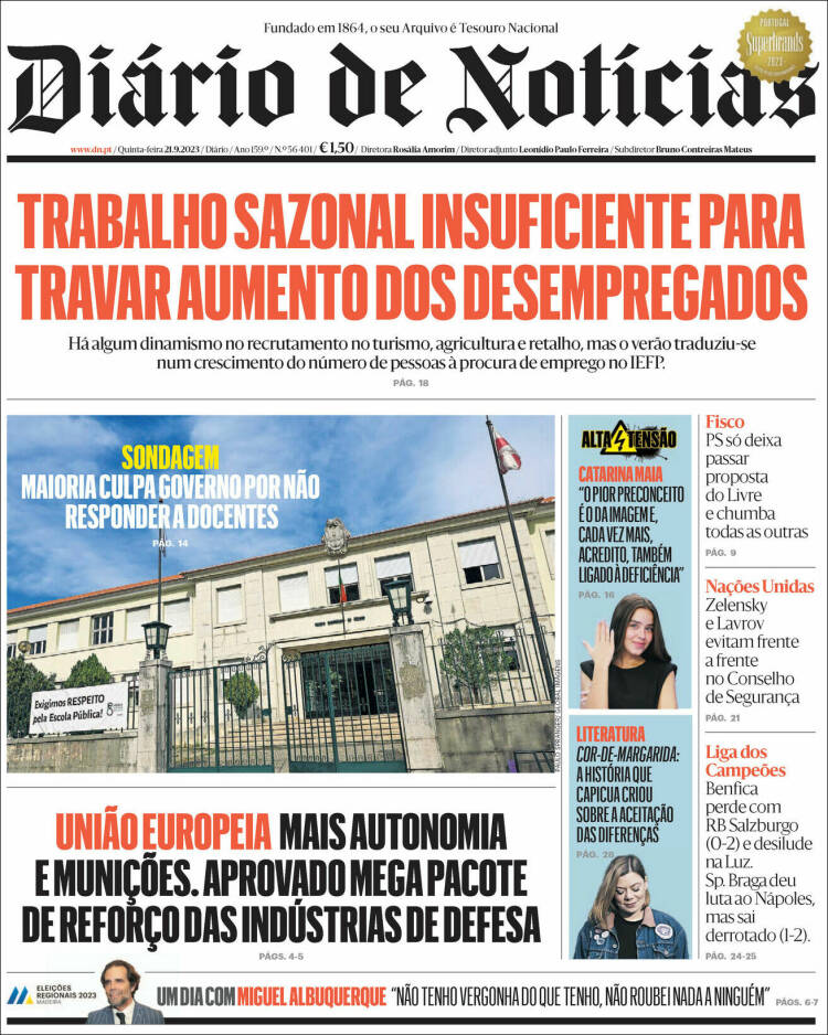 Portada de Diário de Noticias (Portugal)