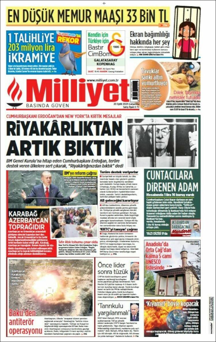 Portada de Milliyet (Turquía)