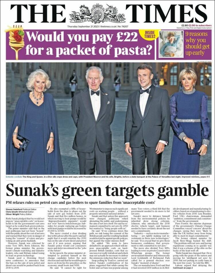 Portada de The Times (Reino Unido)