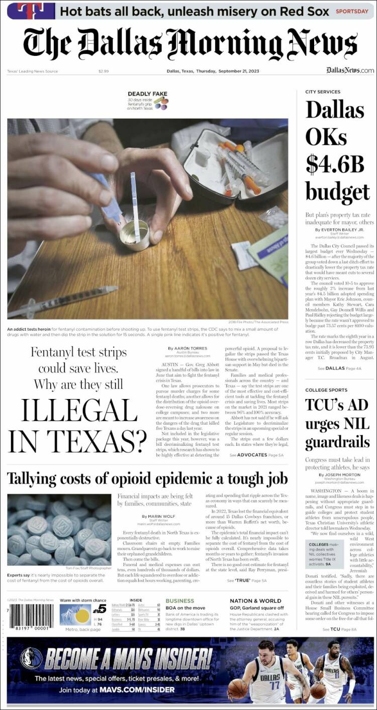 Portada de Dallas Morning News (USA)