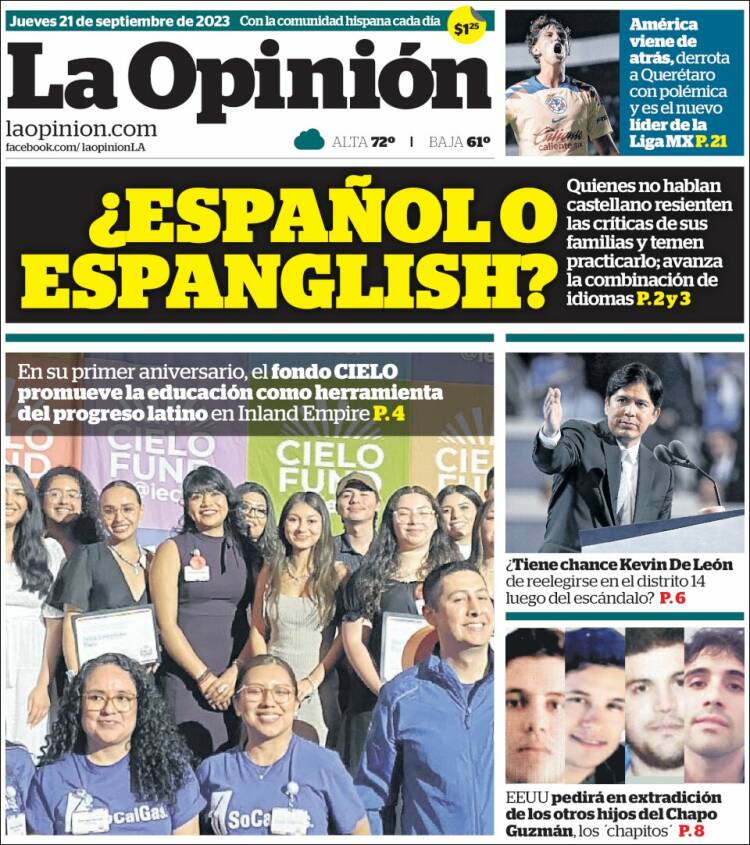 Portada de La Opinión (USA)