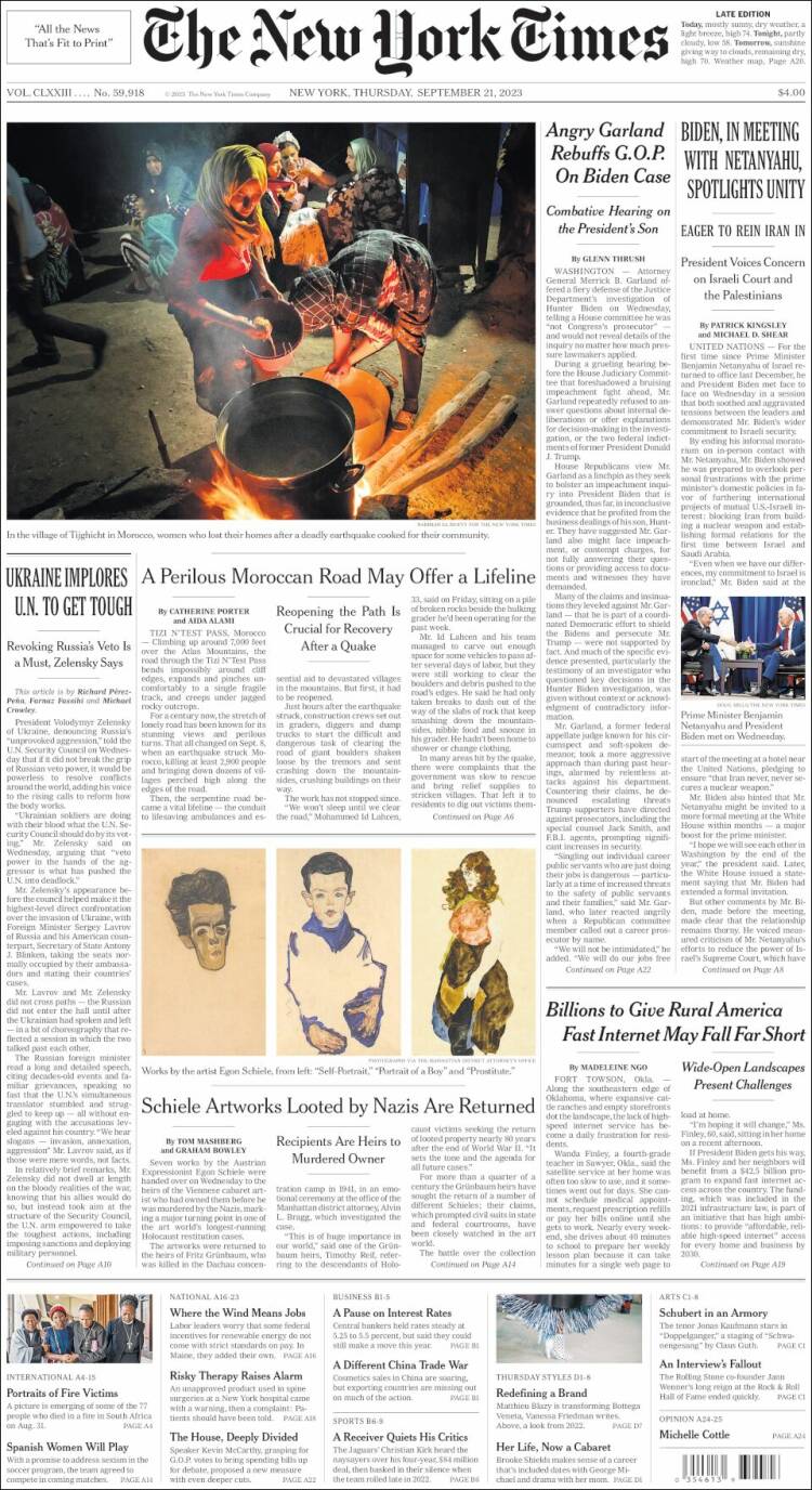 Portada de New York Times (USA)