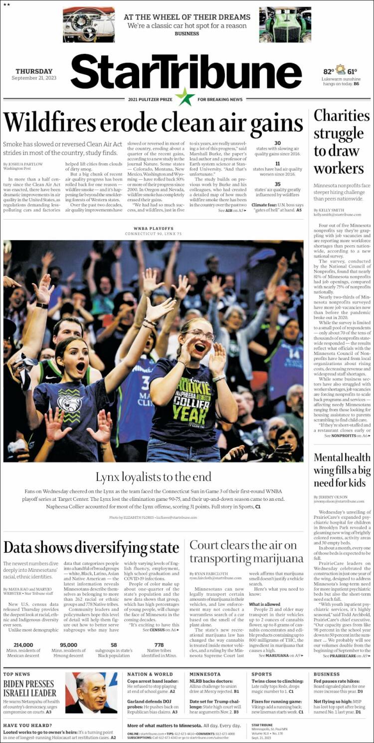 Portada de Star Tribune (USA)