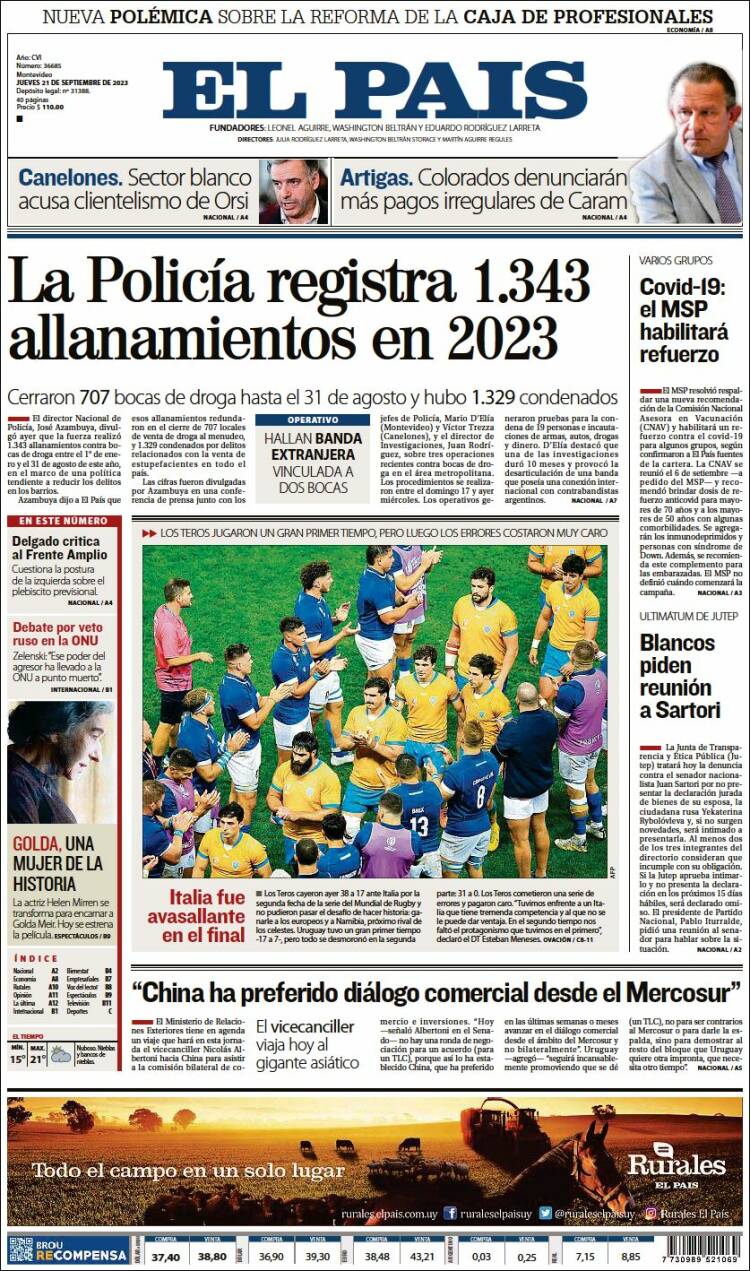 Portada de El País (Uruguay)