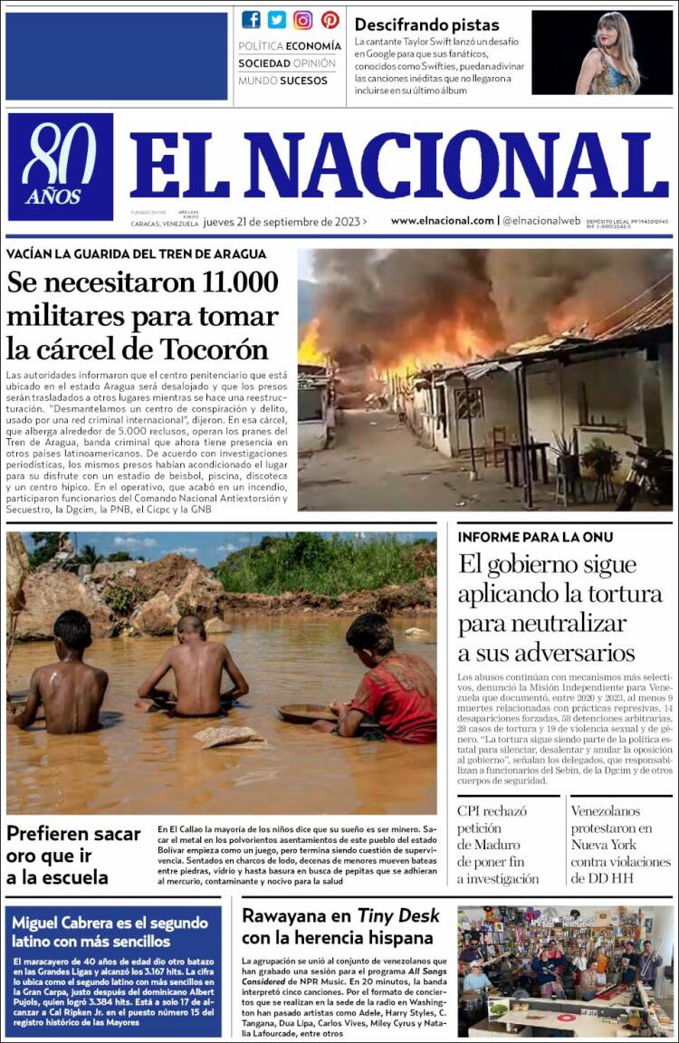 Portada de El Nacional (Venezuela)