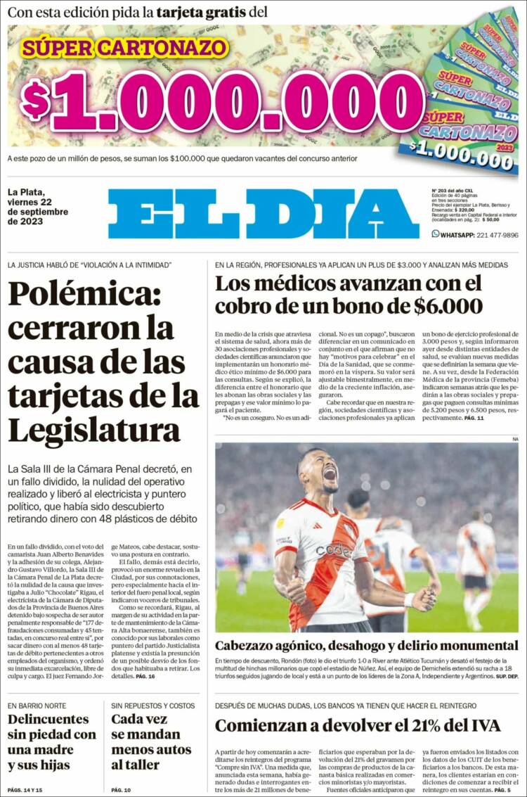 Portada de El Día de la Plata (Argentina)