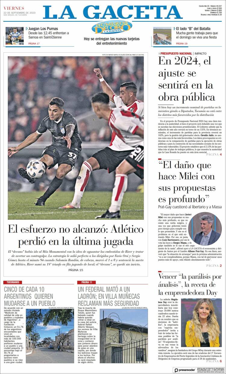 Portada de La Gaceta (Argentina)