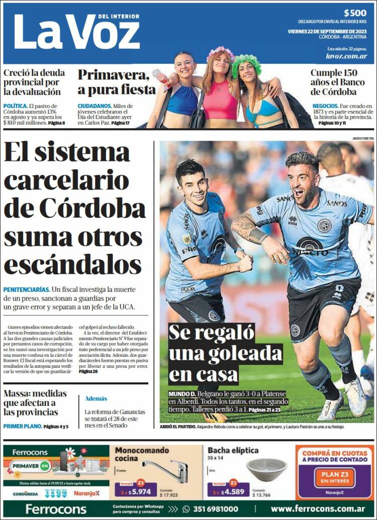 Portada de La Voz del Interior (Argentina)