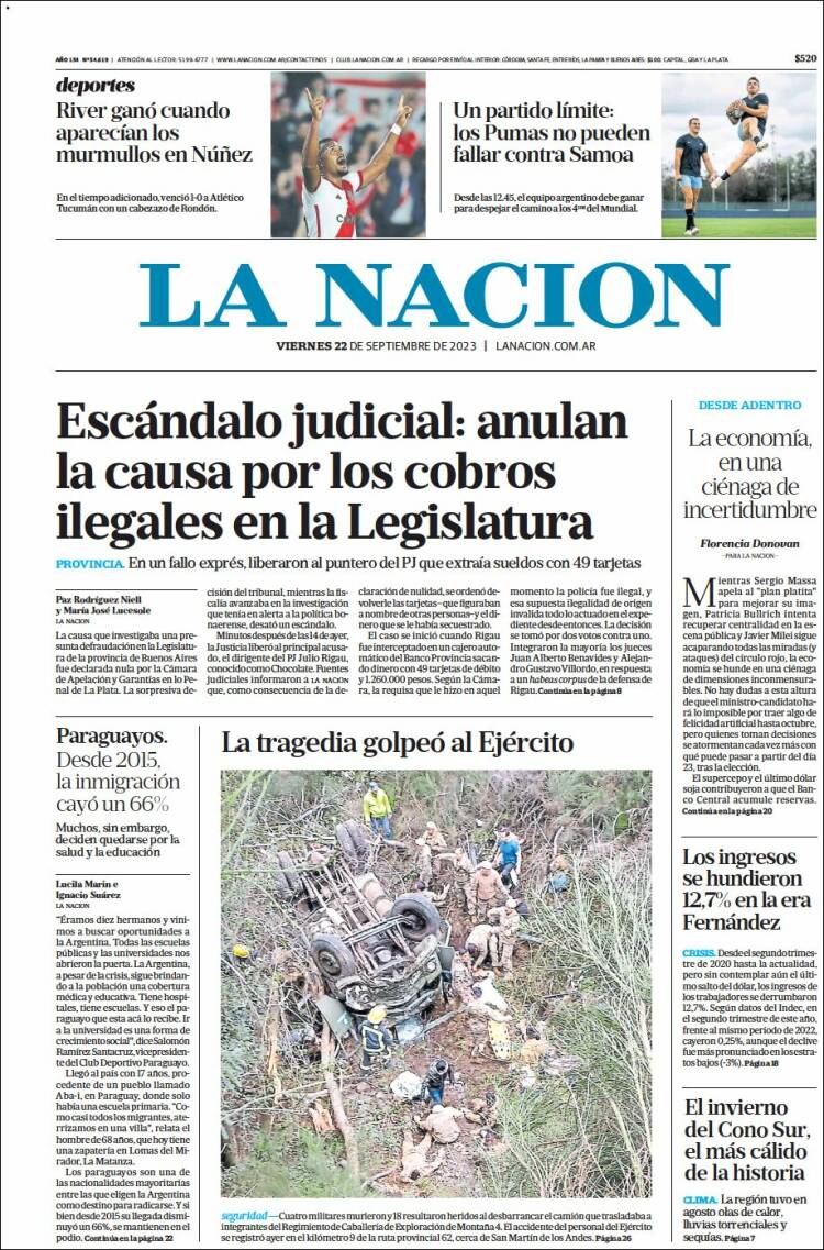 Portada de La Nación (Argentina)