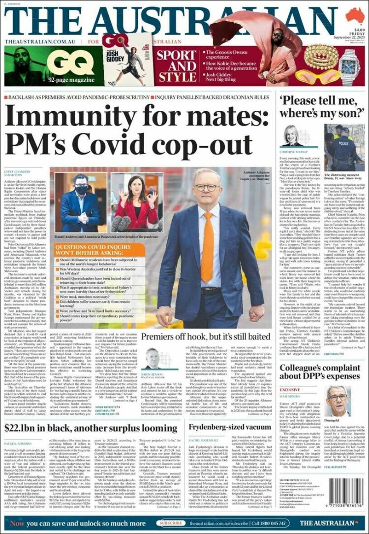 Portada de The Australian (Australia)