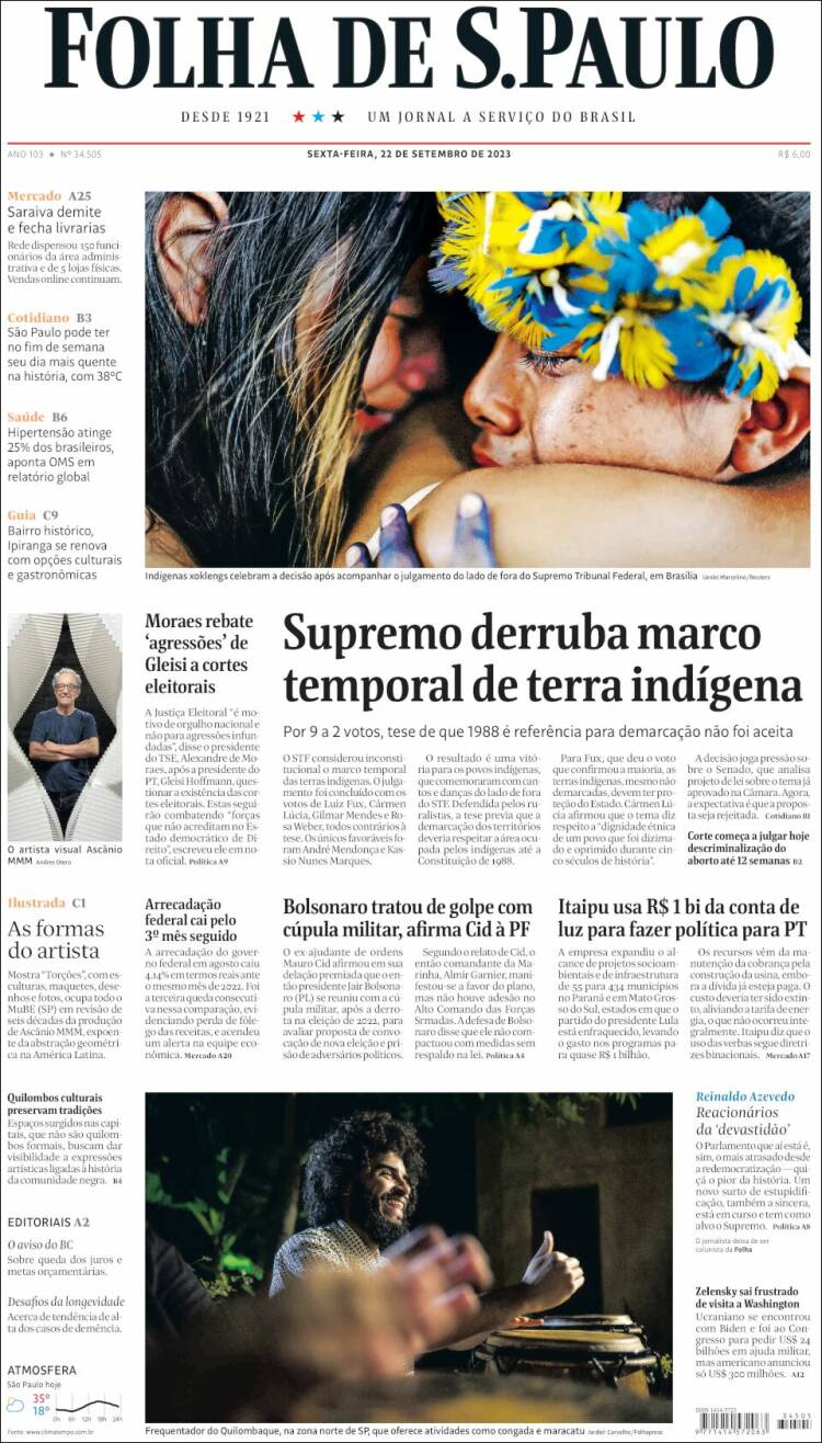 Portada de Folha de São Paulo (Brasil)