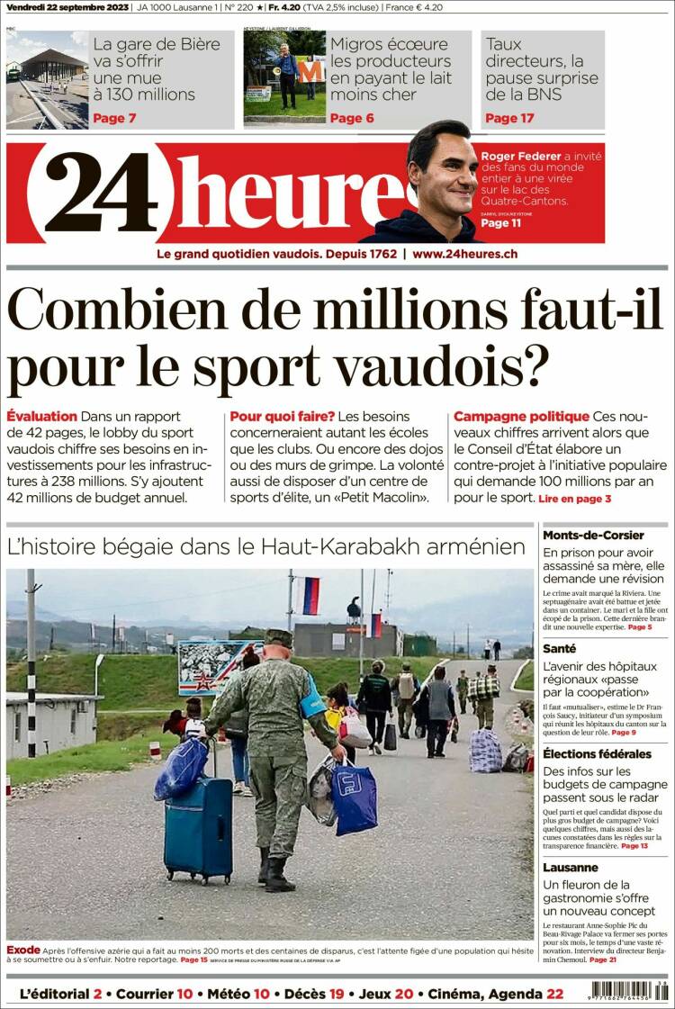 Portada de 24 Heures (Switzerland)