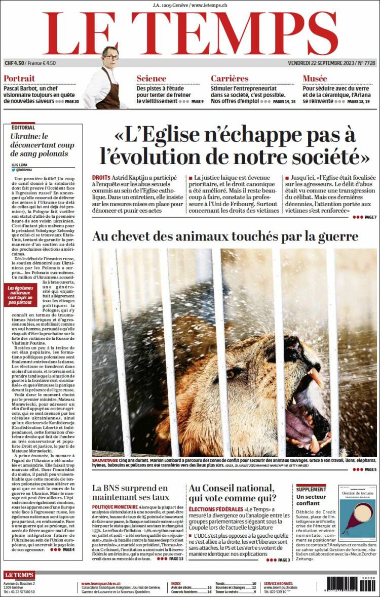 Portada de Le Matin (Switzerland)